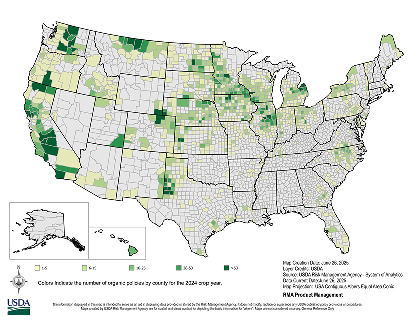 2024 Map of Organic Crop Insurance Policies