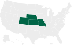 Map of the US with Central Compliance office states highlighted