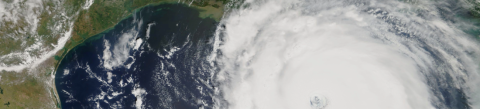 Aerial view of hurricane headed for land